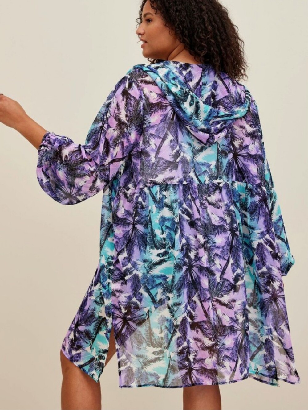 Torrid NEW Plus Size 5x: Lightweight Palm-Print Swim Cover-Up Anorak Kimono - Picture 2 of 6